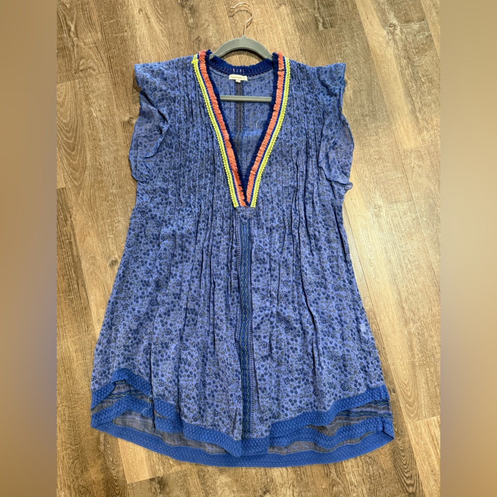 Poupette St. Barth Blue Asymmetrical Ruffled Tunic